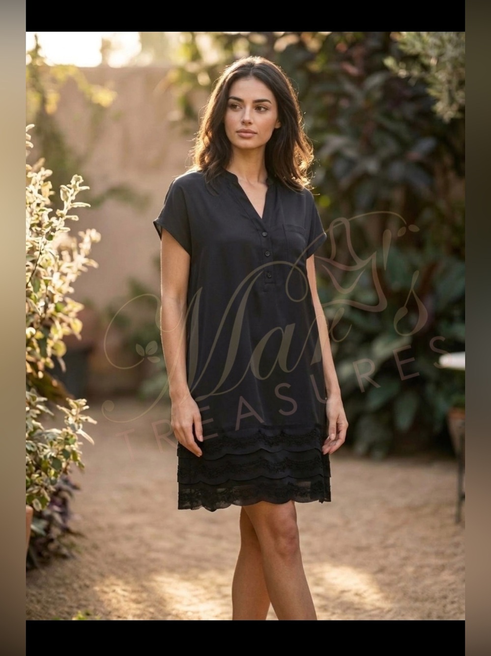 Susana Monaco Black Short Sleeve Lace-Hem Dress